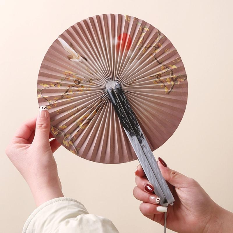 Handheld Hand Fan With Pendant Magnetic Folding Fan For Women Vintaged Shape Paper Fan For Weddings And Decorations