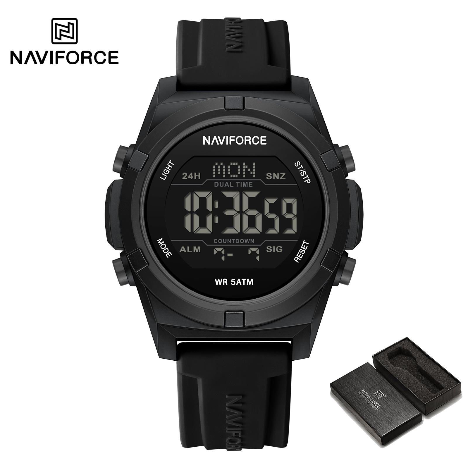 Naviforce Цифровые мужские часы для мальчика, наружные, с будильником, хронографом, силиконовым ремешком, водонепроницаемые, с ночным узором, мужские, для мальчика, повседневные, подарок NF7127 чёрный