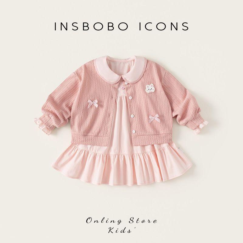Insbobo Girls  Suit 2026 Spring New Stylish and Fashionable Skirt Suit for Girls Children s Spring Clothing Trend Pink 80