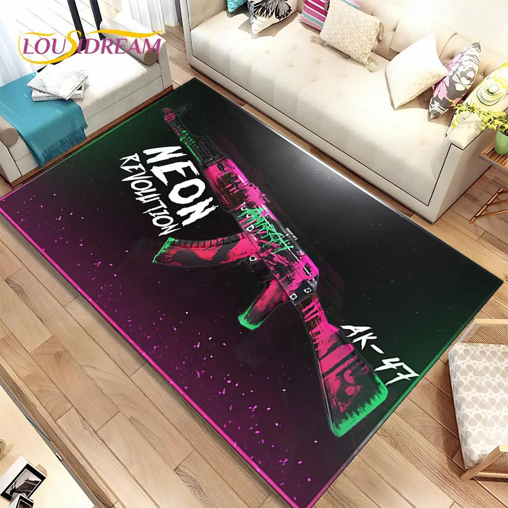 3D Assault Rifle Pistol Gun CS M4 AK USP Game Area Rug,Carpet for Home Living Room Bedroom Sofa Doormat Decor,Non-slip Floor Mat