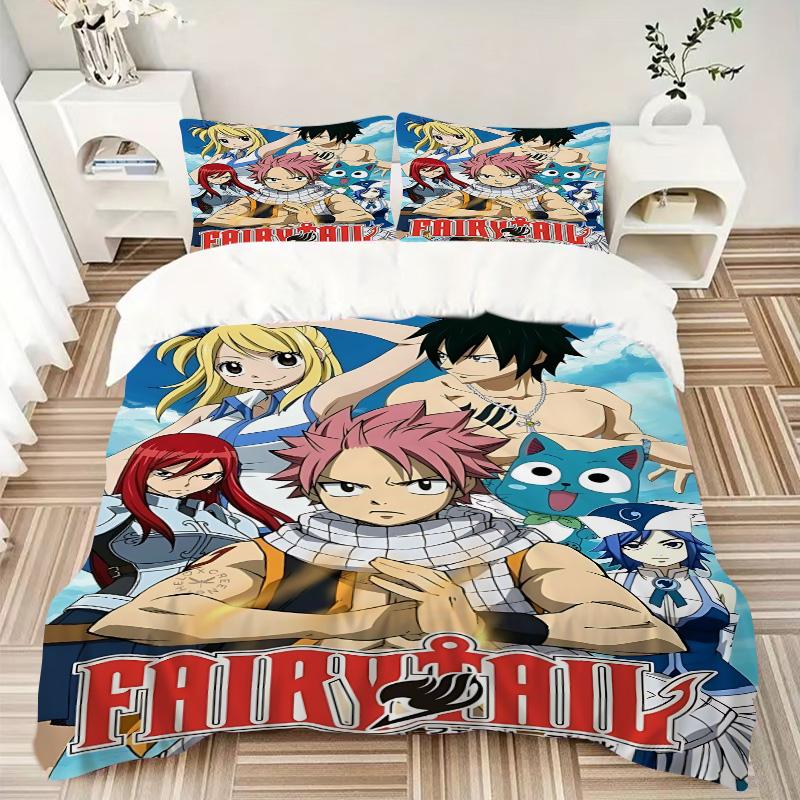 Fairy Tail Magic Adventure Print 3Pcs Bedding Set,Duvet Cover with 2 Bedro,Pillowcase Home Birthday Gift
