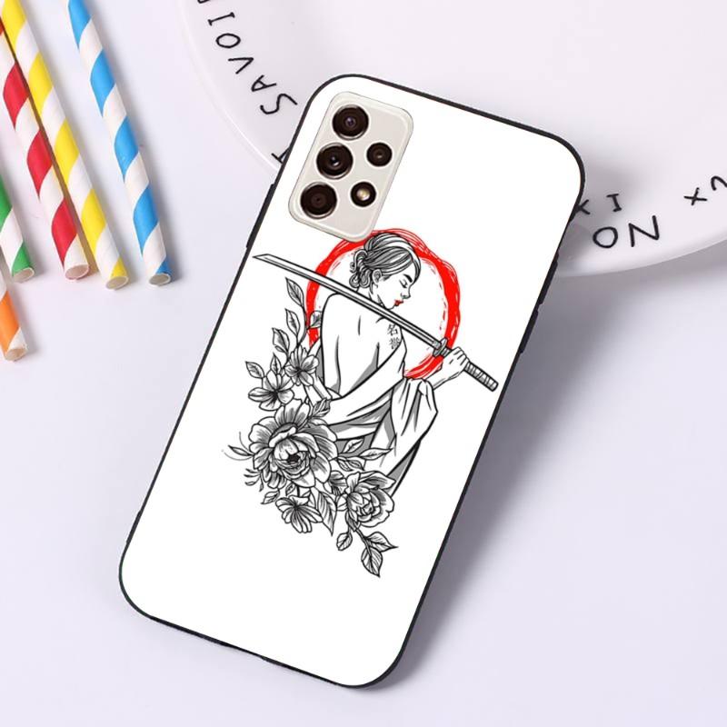 Samurai Gril Dámský Kryt na Telefon Pro Samsung A91 A81 A73 A72 A71 A30S A20 A12 A13 A52 A53 4G 5G Měkký Černý Kryt na Telefon