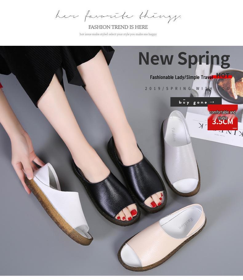 Genuine Leather Women's Korean Style Slip-On Shoes for Students, Expectant Mothers, and Mothers
