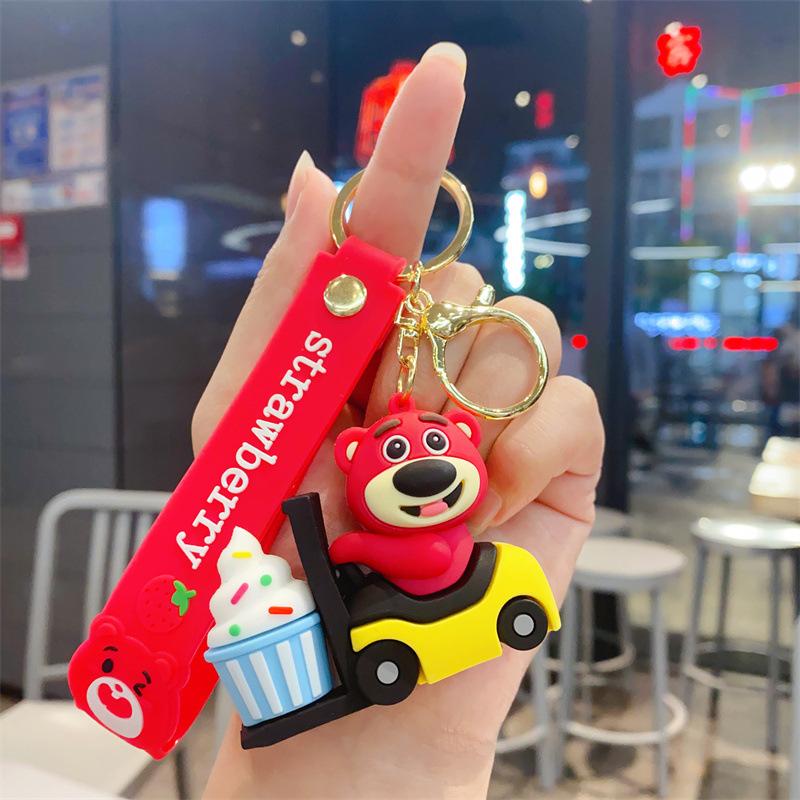 Cute Creative Gluttonous Strawberry Bear Keychain Pendant Car Key Chain Exquisite Bag Pendant Small Gift