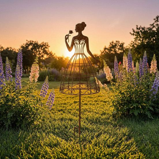 Floral Vine Support Frame Vintage Lady Garden Trellis Stake, Rustic Art Decor for Yard, Elegant Woman Silhouette Outdoor Flower Bed Ornament