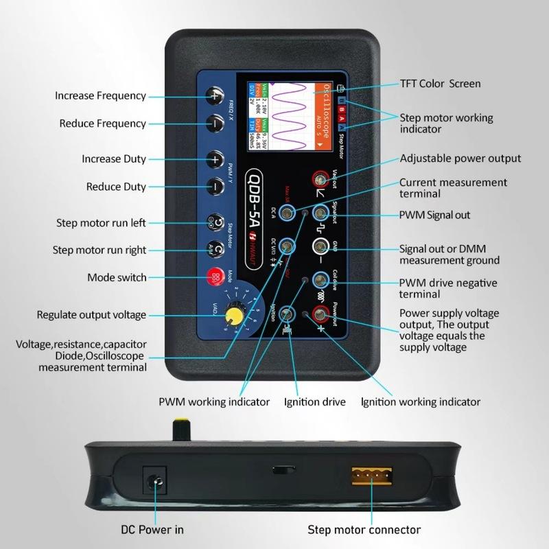 QDB 5A Automotive Actuator Drive Tester Support Oscilloscope Multimeter Stepper Motor Ignition Coil and PWM Signal Drive Tester