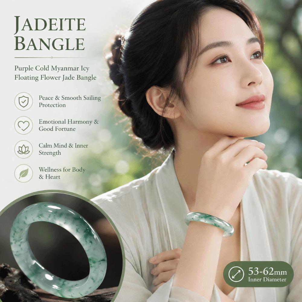 Ice-Seed Jade Bracelet Floating Flower Round Bangle Bracelet Green Jade Bangle  Girlfriends