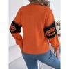 Autumn and Winter Women's Halloween Theme Pumpkin Head Clashing Colours Knitted Long Sleeve Pullover Sweater