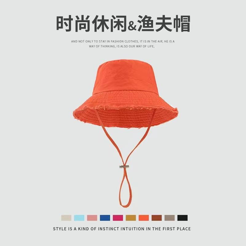High Quality Four Seasons Letter Rough Edge Bucket Hat Fashion Versatile Outdoor Leisure Sunshade Sun Protection Basin Hat Women's Eaves