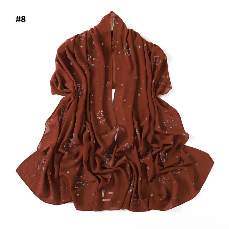 Rhinestone Arabic Numerals Beads Bubble Chiffon Hijab Shawls Women Wrap Elastic Muslim Full Cover Islam Foulards Bonnet Headband