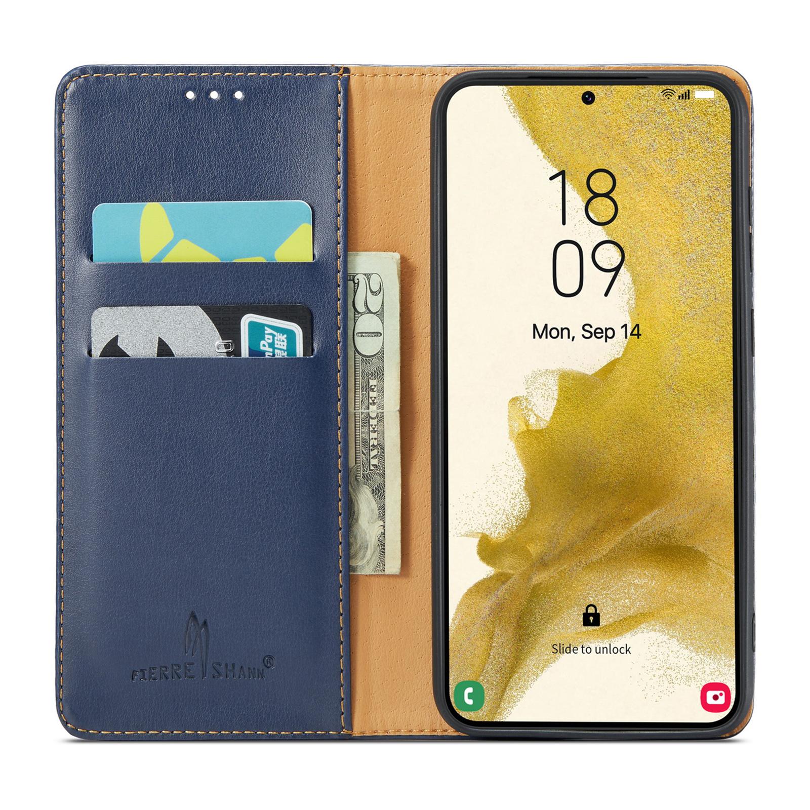 

FIERRE SHANN For Samsung Galaxy S24 Case PU Leather Wallet Phone Guard Cover Blue