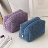 Cute Plush Cosmetic Bag Solid Color Simple Soft Large capacity Makeup Storage Bag Daily Travel Cosmetic Bag