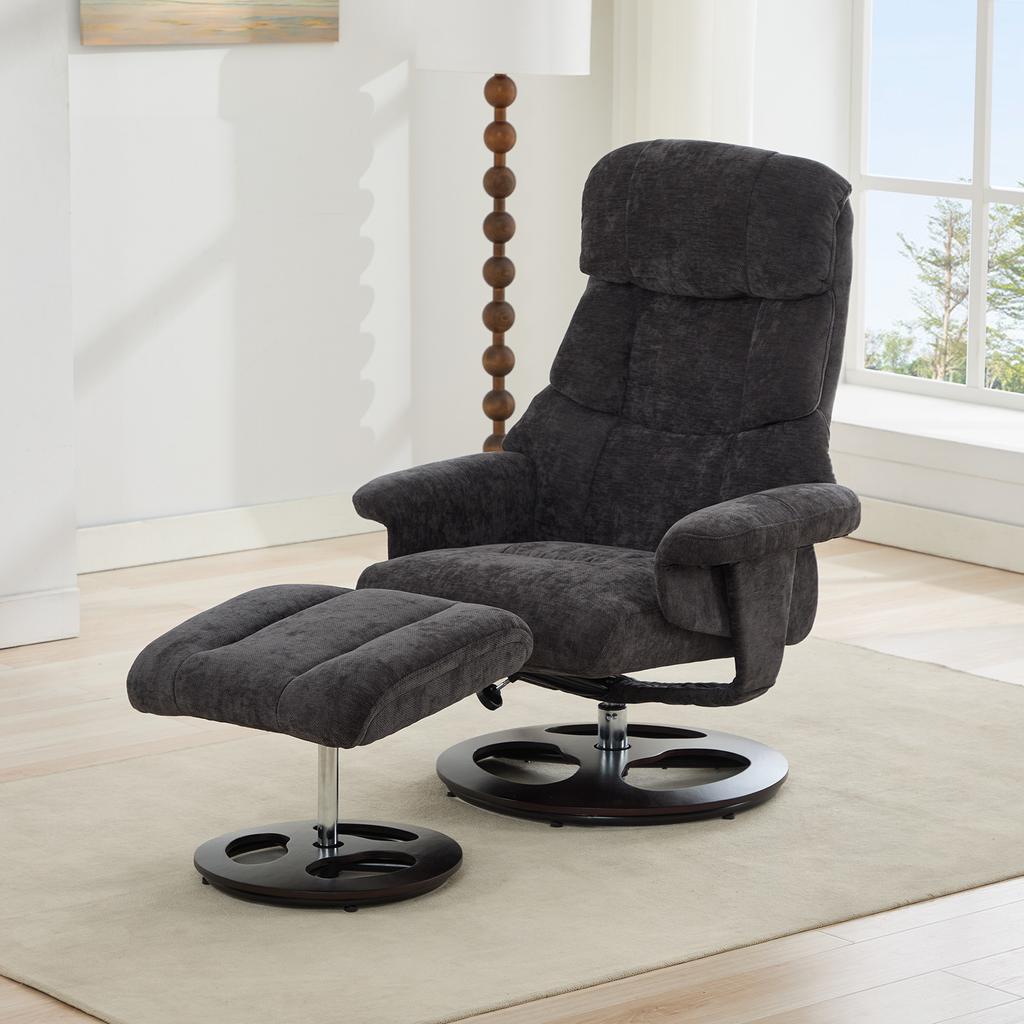Chenille Liegestuhl Hocker Massage 360° drehbar Schaukel Kippbar - Moderner Elfenbein Akzentstuhl für Wohnzimmer/Schlafzimmer