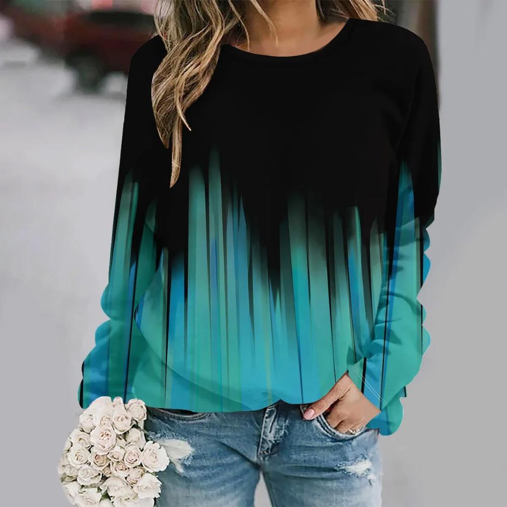 Round Neck Long Sleeved Printed Elegant Casual Streetwear