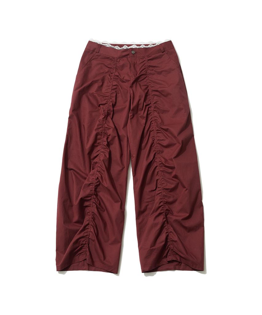 Isjabaibeu Lace Layered Wide Pants - Burgundy