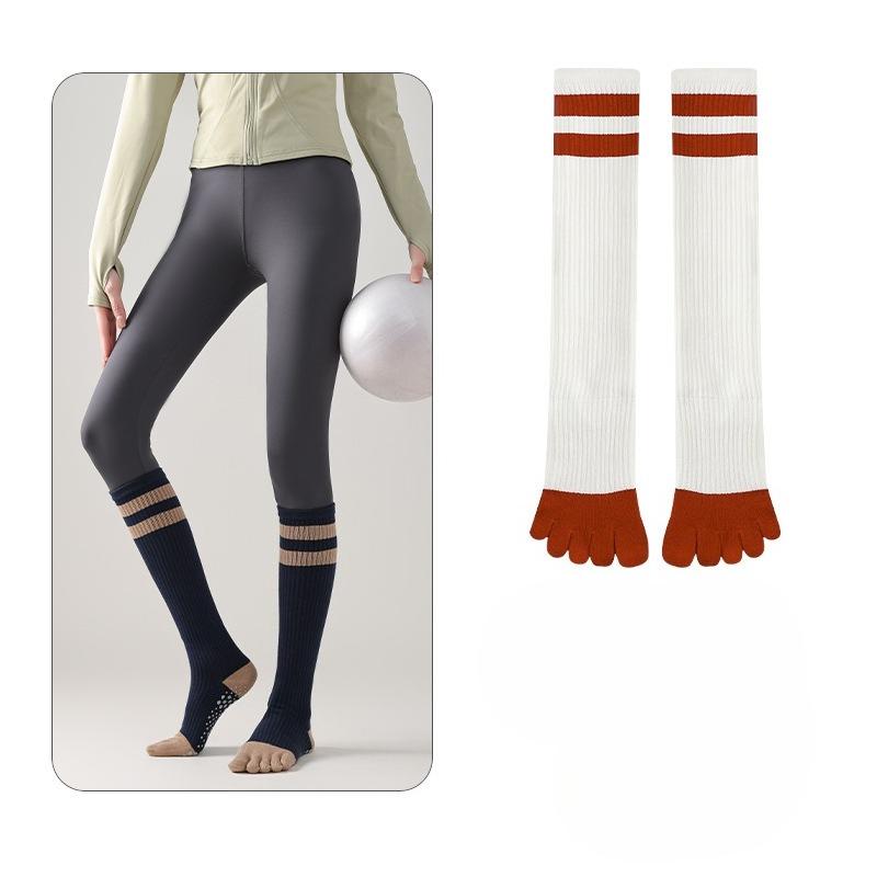 Chaussettes de Yoga à Cinq Doigts, Chaussettes Minceur Mollet Jambe Anti-dérapantes pour Femmes, Sports et Fitness Course Pilates Chaussettes Longues
