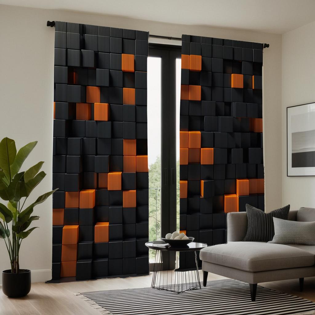 Piece Hd Digital Black Tie Solid Wood Mosaic Curtain Home Decoration Style Living Room Bedroom Through Rod For Sitting Made Of Polyester