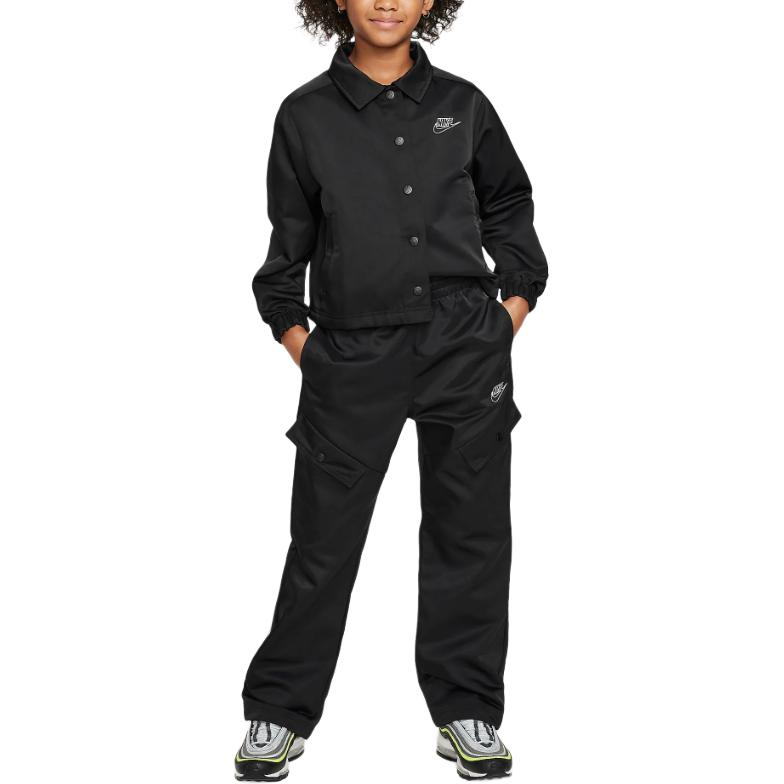 Nike Kids Collared Logo Print Single-Breasted Fitted Long Sleeve Jacket Kids jacket Black FN8637-010