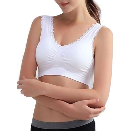 Jednobarevné dámské krajkové lemování Bezešvé vycpané drátěné podprsenky Crop Top spodní prádlo