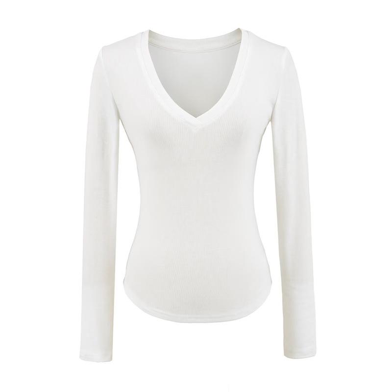 Korean V-Neck Long-Sleeve Slim Fit Sheer T-Shirt for Women - Autumn Essential