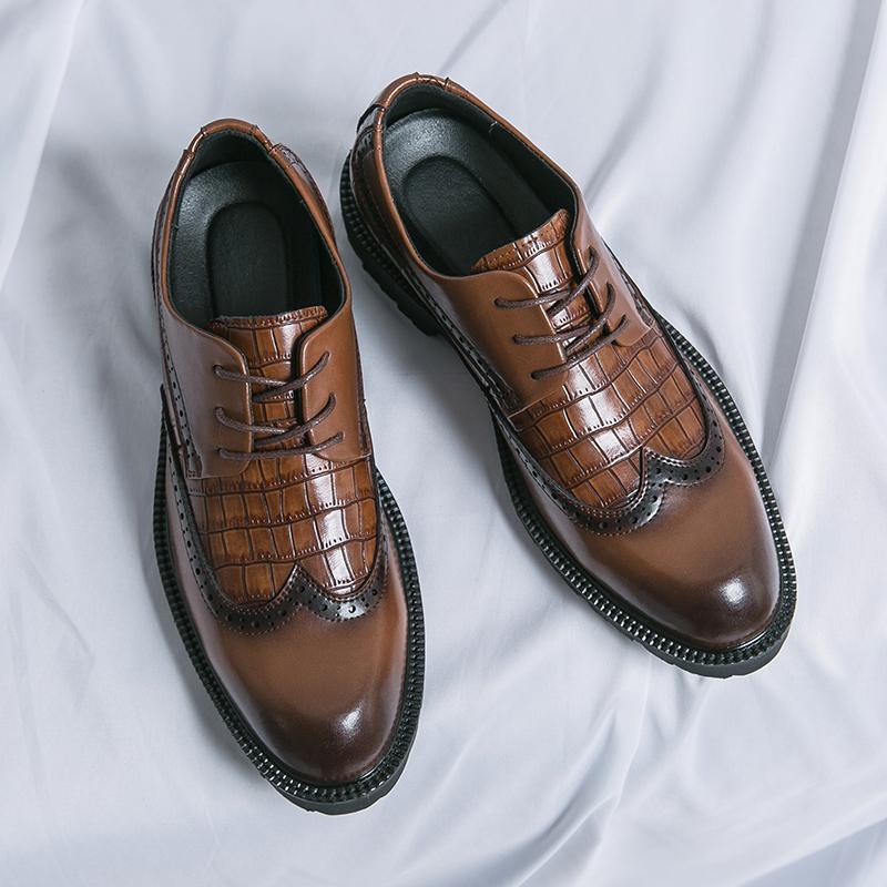 Classic Brand Men's Brogue Shoes Lace Up Massage Soles Men's Oxford Shoes Versatile Leather Business Shoes Free Delivery