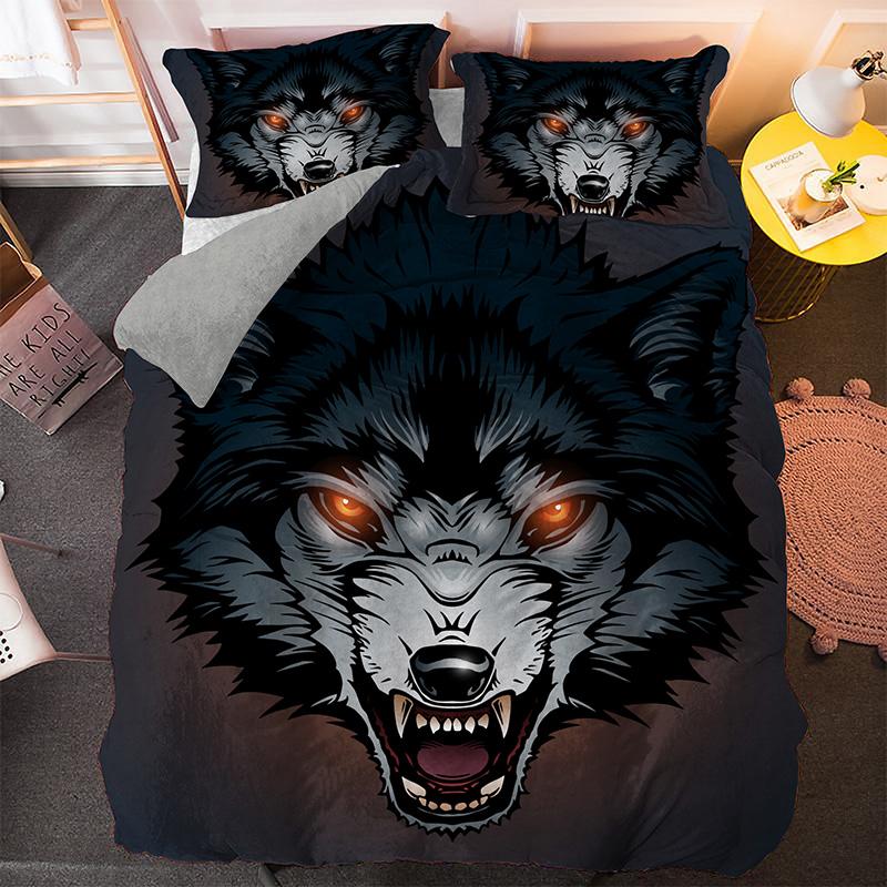 Wolf Duvet Cover Set Customized Fashion Wild Animals Moon Printed Bedding Set King Polyester Comforter Cover for Kids Boys Teen