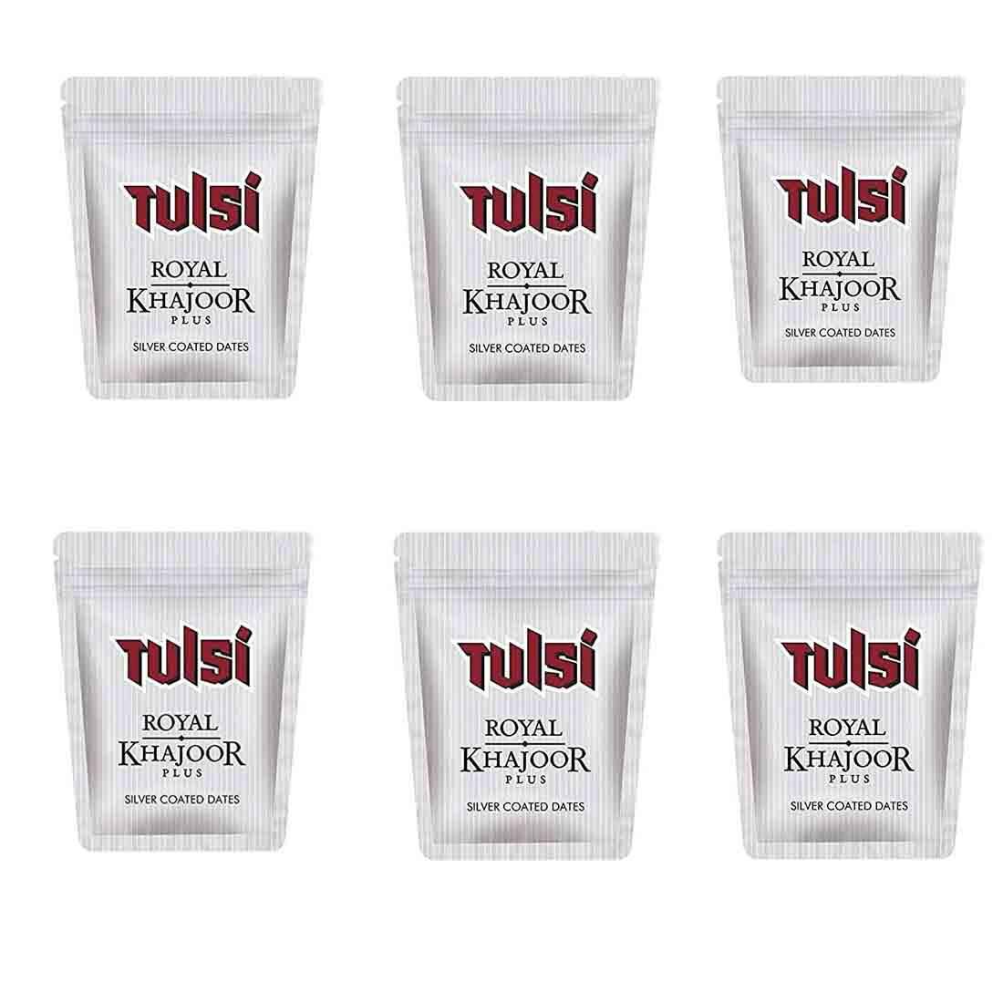 

Tulsi Royal Khajoor Silver Coated Dates pack of 13g X 6 Tulsi Royal Khajoor