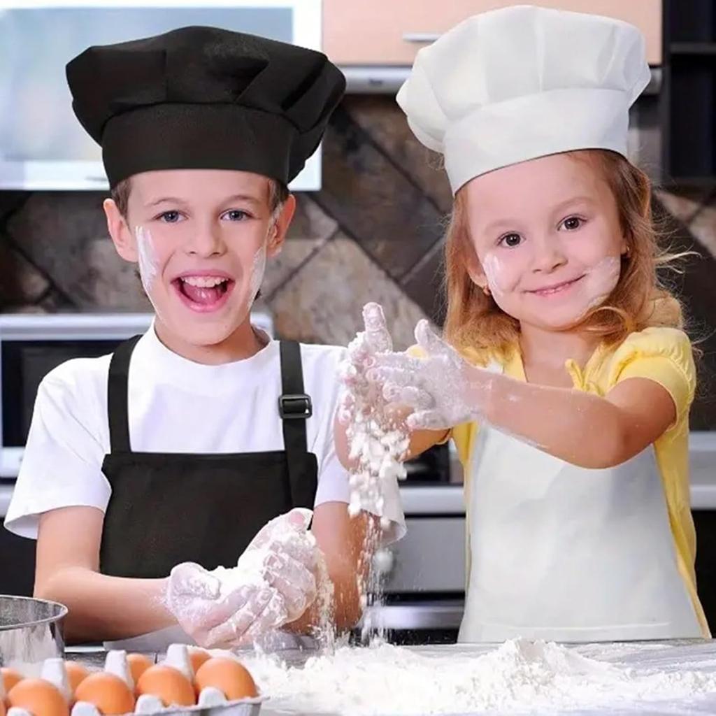 Kids Chef Hat And Apron Set For Cooking Baking Painting, Adjustable Kids Aprons And Chef Hats Set, White