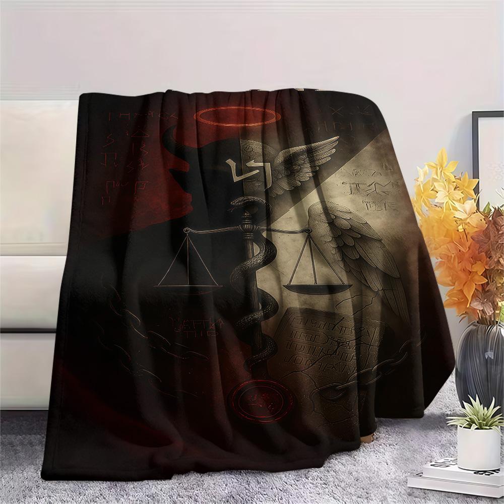 1PC Satan Print FlAannel Blanket, High quality Comfortable for All Seasons, Home Decor, Warmth and Comfort