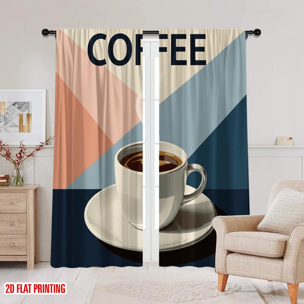 2 Stück, 2D-Flachdruck Minimalistische Vorhänge Bauhaus Kaffeeausstellung Polyesterstoff (ohne Stange) Festliche Verwendung im Wohnzimmer