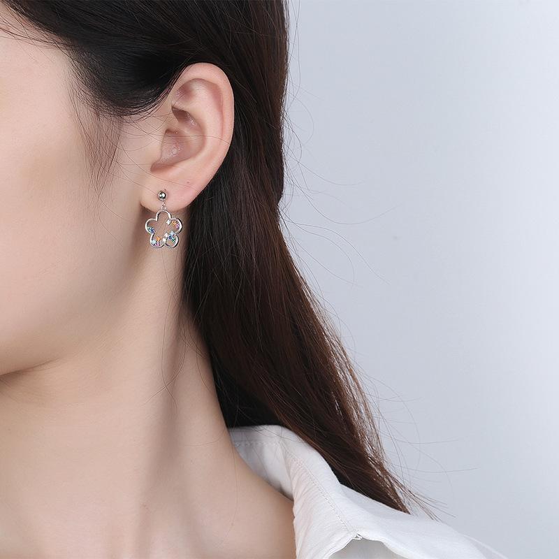 S925 Sterling Silver Colorful Flower Stud Earrings for Women Fashion Sweet Xiaoqing New Super Fairy Anti-Allergy Earrings