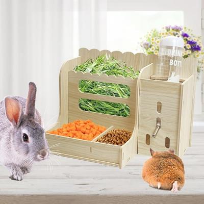 Detachable Rabbit Hay Feeder Bite Resistant Rabbit Food Manger Wooden Grass Dispenser  Habitat
