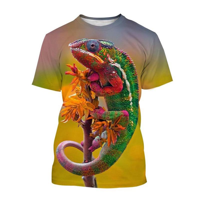 Animal Chameleon 3D Print T-shirt Men Reptile Iguana Round Neck Short-sleeved Lizard Pattern Tees Fashion Casual Tops T Shirts