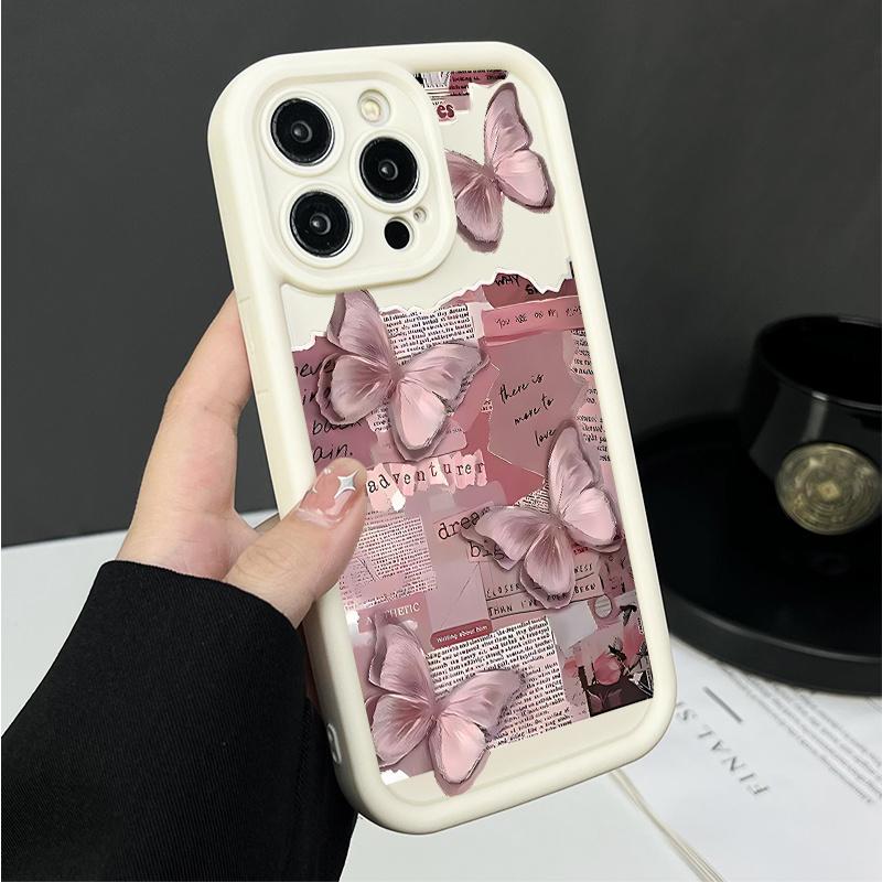 Fashion Pink Butterfly Design Phone Case Suitable for iPhone17 16 15 14 13 12 11Pro/Max/Plus Anti Drop and Anti Shock Back Cover