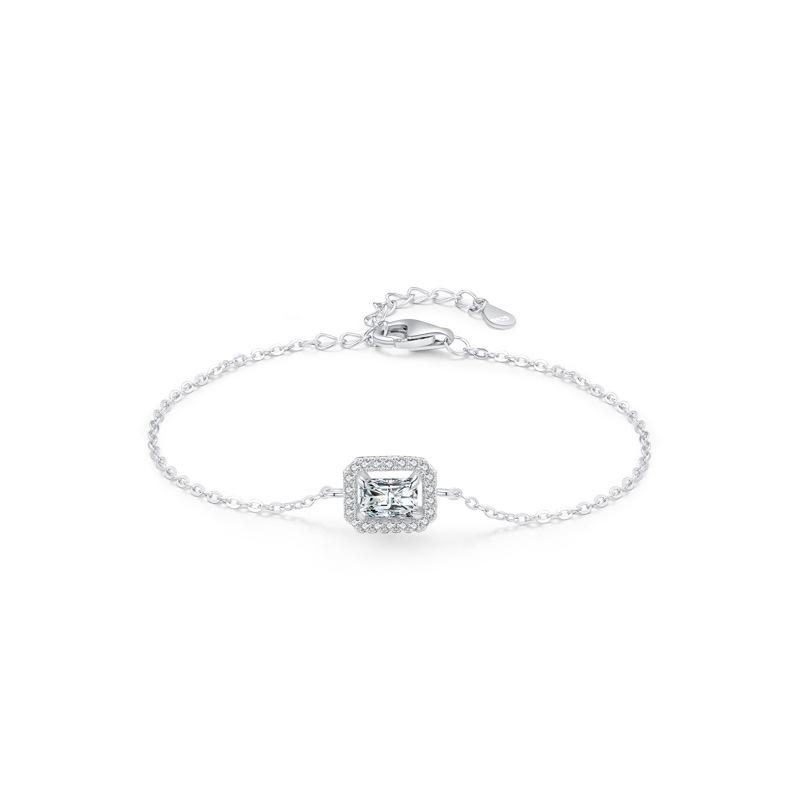 Moissanite 925 Silver Rectangular Diamond Bracelet Affordable Luxury Elegant Temperament Cross Chain Geometric Wedding Gift
