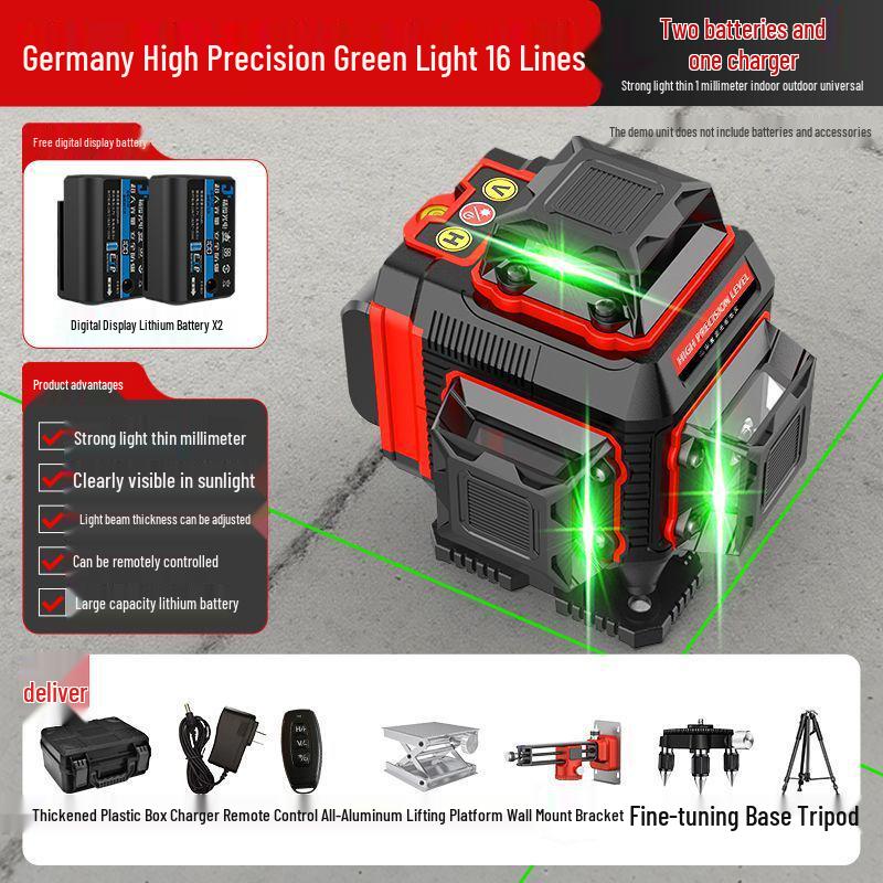 High-Precision 12-Line Green Laser Level with Automatic Self-Leveling for Outdoor Use