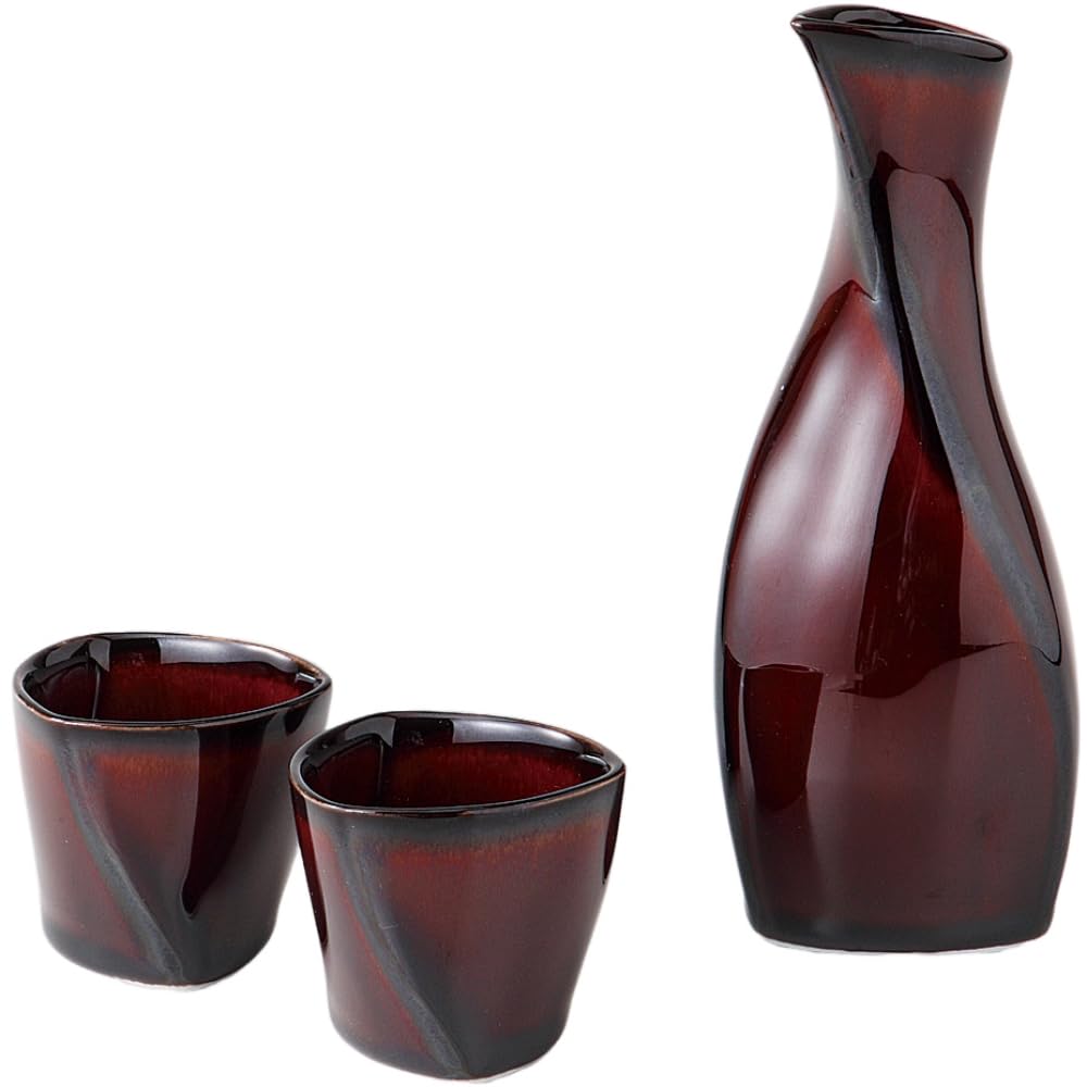 Sake Tokkuri and Ochoko Bottle and Diameter x Height Lacquer Suitable for Hot and Cold Mino Made in Japan Ale-net Set, (Sake Cup) Set, 5.9cm 15.2cm,