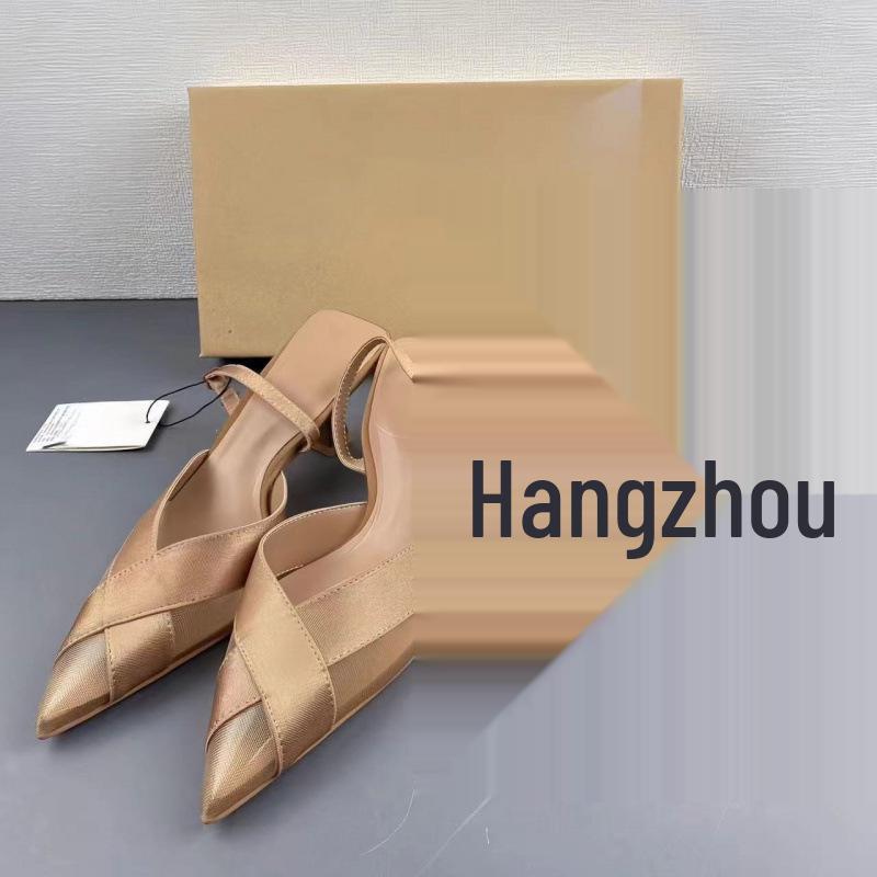 Women's 2025 Autumn Style High Heel Pointed Toe Mesh Stiletto Sandals with Low-Cut Back Strap