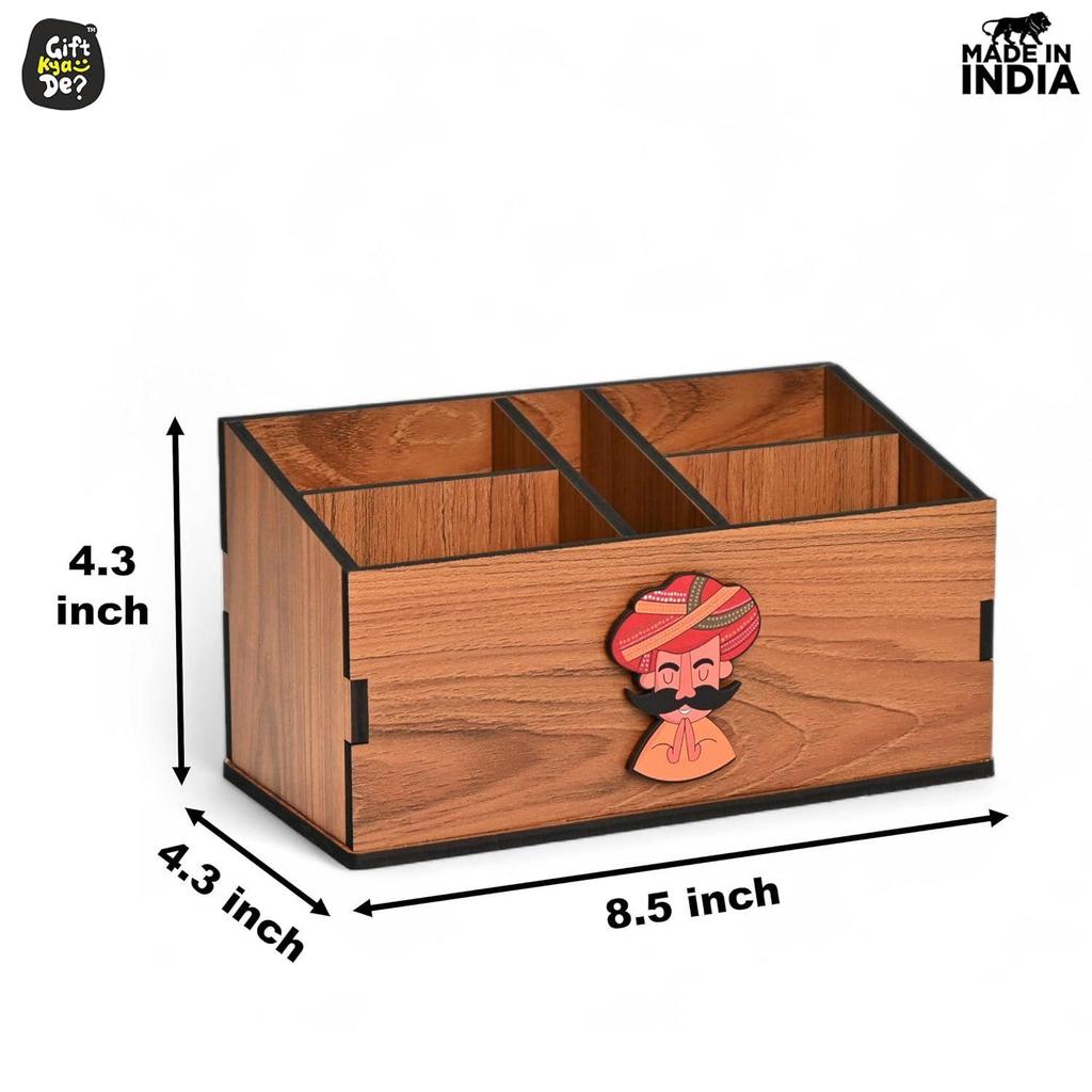 Remote Stand with 5 Sections  Wooden Remote Holder for Living Room, TV, and AC Stationary Organizer 5 in 1Ideal for Home and Office (Brown Rajasthan)