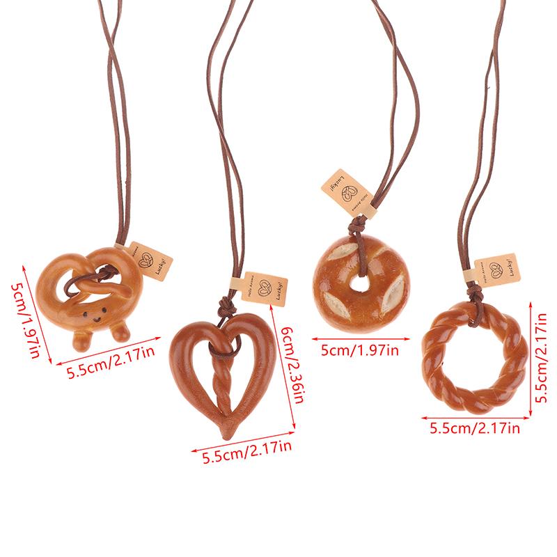 Lovely Bagel Alkaline Bread Pendant Cute Sweater Chain Pretzel Necklace Bag Hanging Car Interior Croissant Bag Accessory