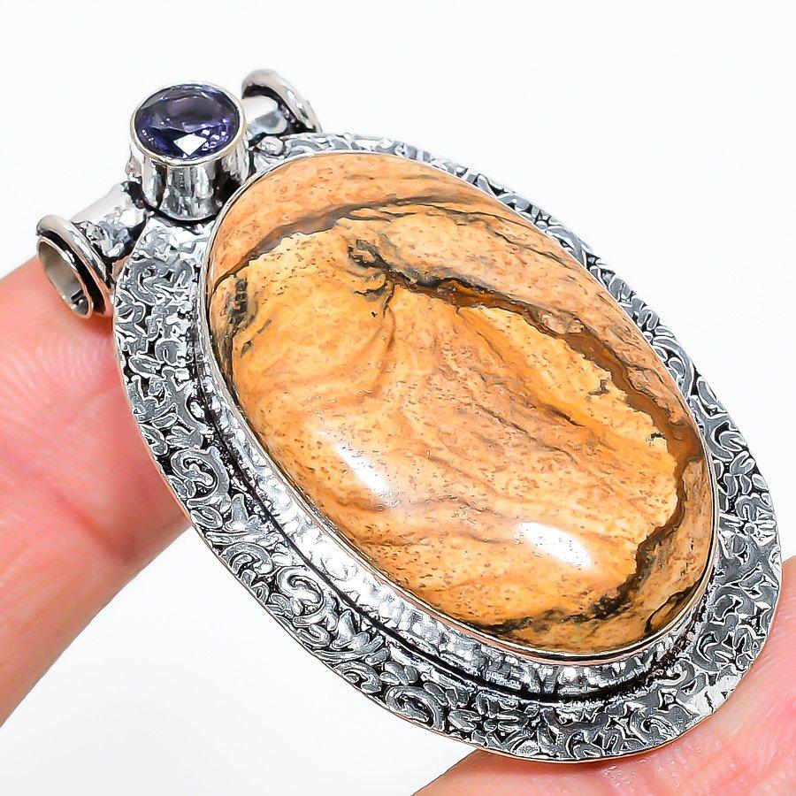 

Picture Jasper, Amethyst Gemstone Handmade Ethnic Jewelry Pendant 1.97 VR-1731