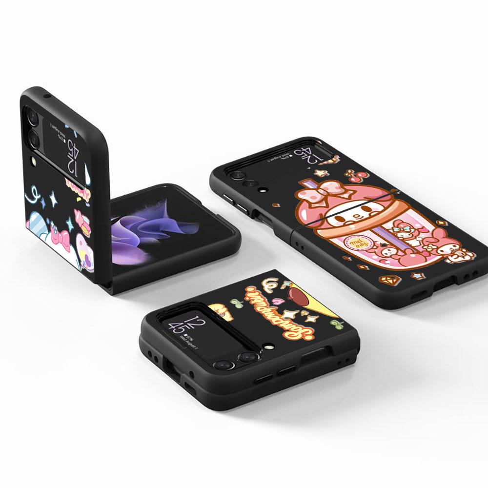Hello Kitty Kuromi Case for Samsung Galaxy Z Flip4 Flip3 5G PC Hard Cell Phone Shell Z Flip 4 3 Black Coque Zflip4 Zflip3 Cover