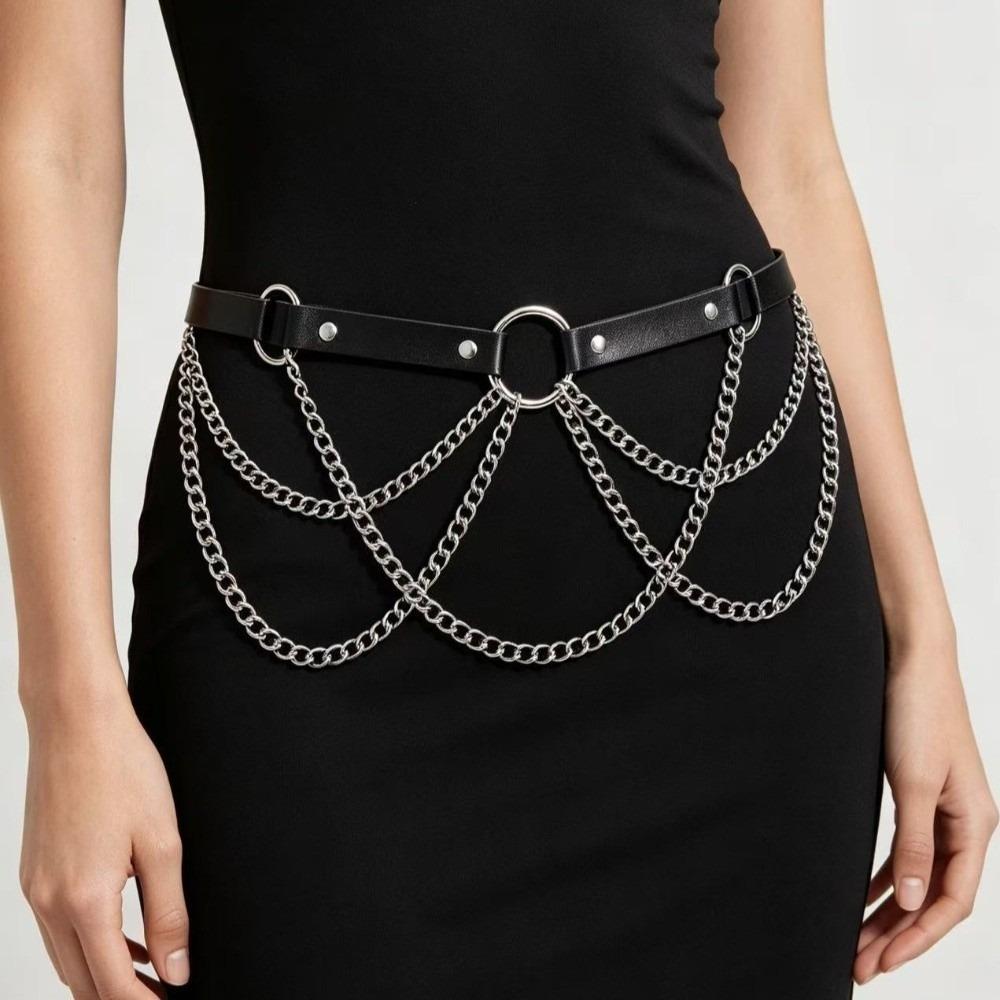 Mehrschichtige Damen-Hüftkette Verstellbare Metall-Hüftgürtel Hüftkorsett Kettengürtel Kette an Hosen
