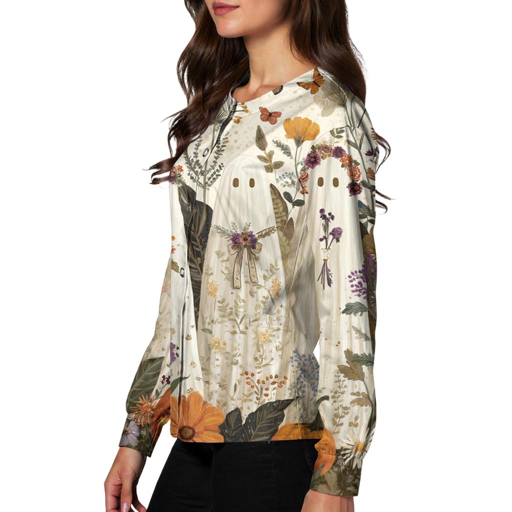 Women's Casual Long Sleeve Single-Breasted Halloween Print Cardigan Top for Fall