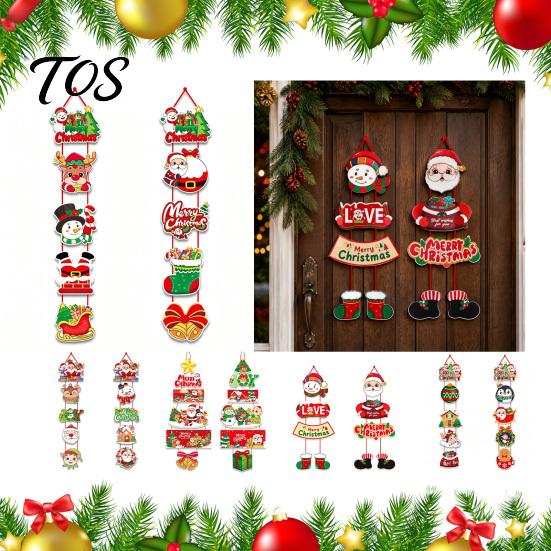 Christmas Home Atmosphere Decor 1 Pair Hanging Banner Porch Sign, Merry Snowman Santa Claus Indoor Corridor Penguin Pattern Backdrop for Front