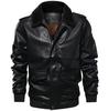Men's Winter Leather Jacket Casual Fur Turn Down Collar Retro PU Flight Jackets Man Fleece Warm Faux