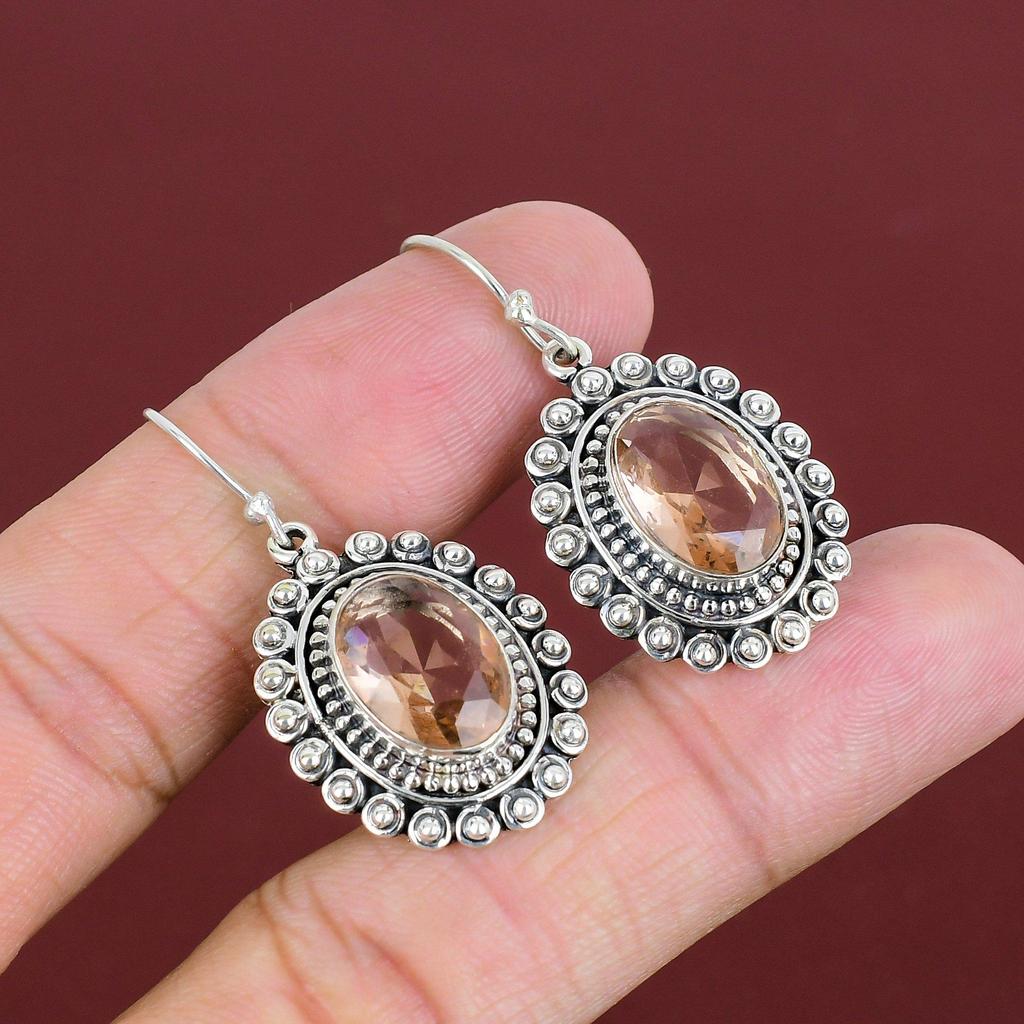 Faceted Morganite Earrings Gemstone Earring Vintage Jewelry 925 Sterling Silver Earring Handmade Jewelry Brand New Earring Gifts For Mother