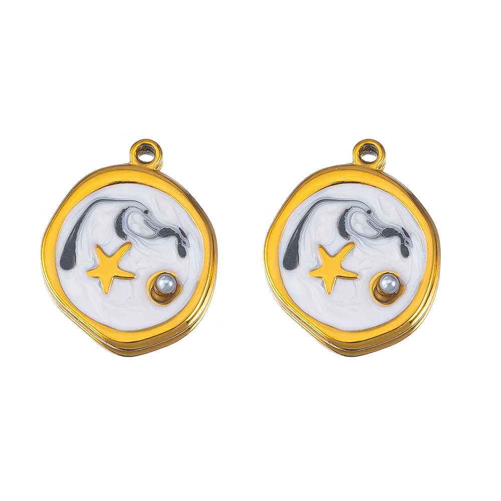 2pcs Punk Black Enamel Stainless Steel Pendant Necklace Charms Base Gold Plated Earrings Material DIY Bracelets Jewelry Findings