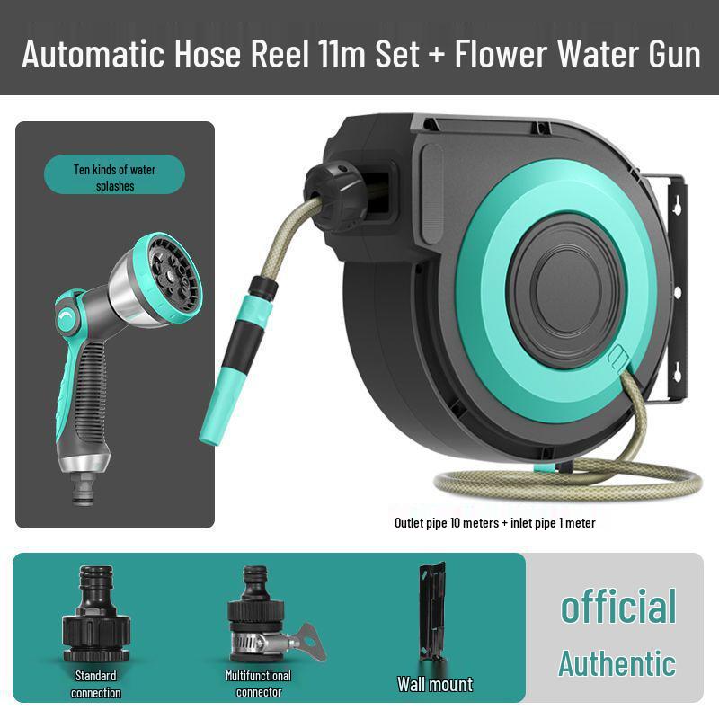 Telescopic Automatic Hose Reel with High-Pressure Water Gun & Sprinkler for Car Wash and Garden Watering.
