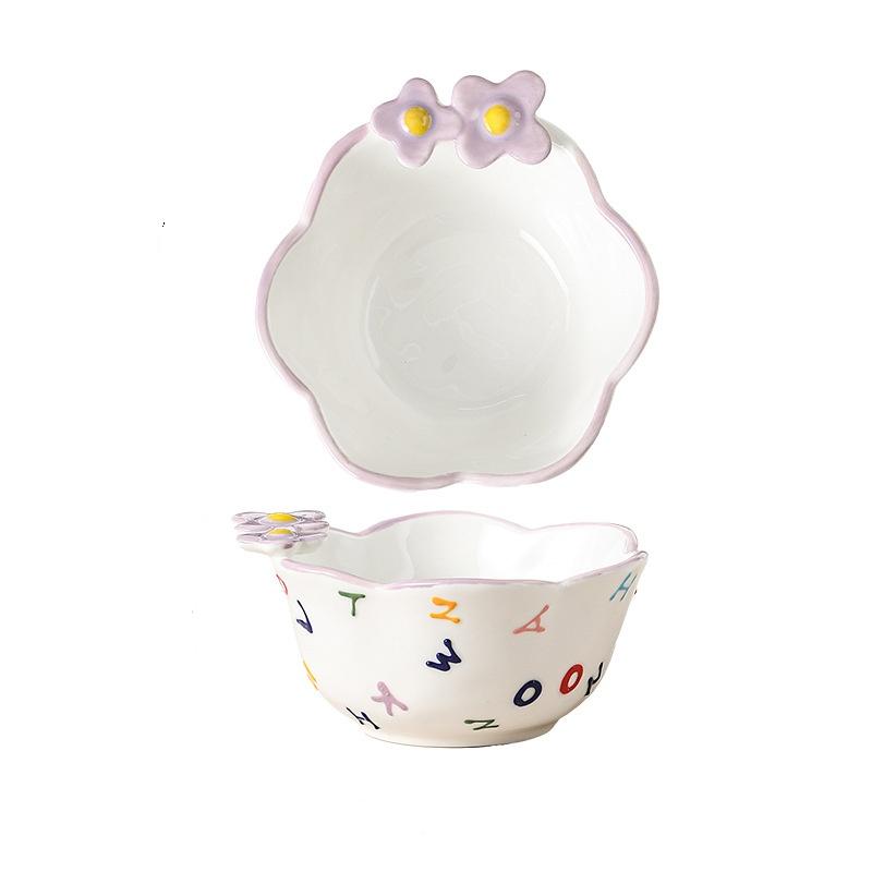 Factory Direct Lelyi Ins Cartoon Cute Girlish Ceramic Bowl High-value Fresh-style Cereal Bowl